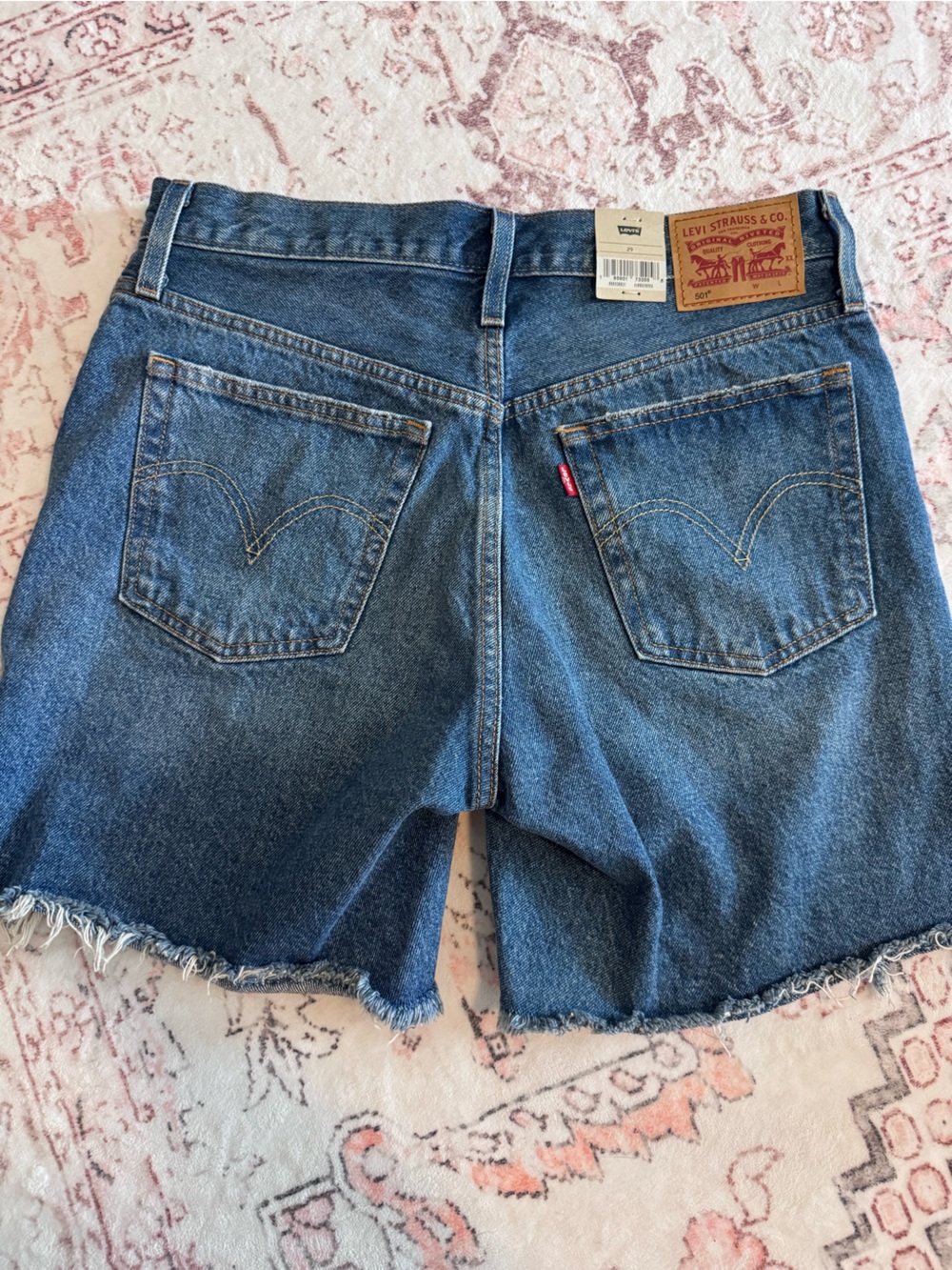 Levi's Blue Distressed High-Rise Denim Shorts - Picture 2 of 2